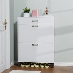 Freestanding Shoe Storage Cabinet with 2 Flip Drawers, Hidden Shoe Organizer for Entryway, Hallway, and Closet, White