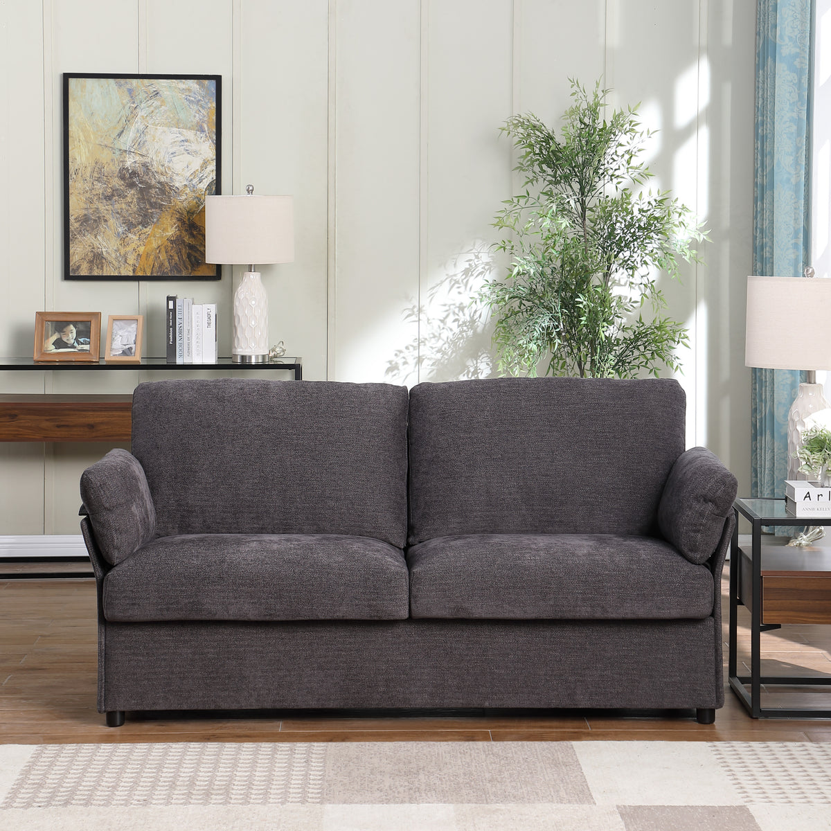 Dark Gray Loveseat Chenille Sofa for Living Room