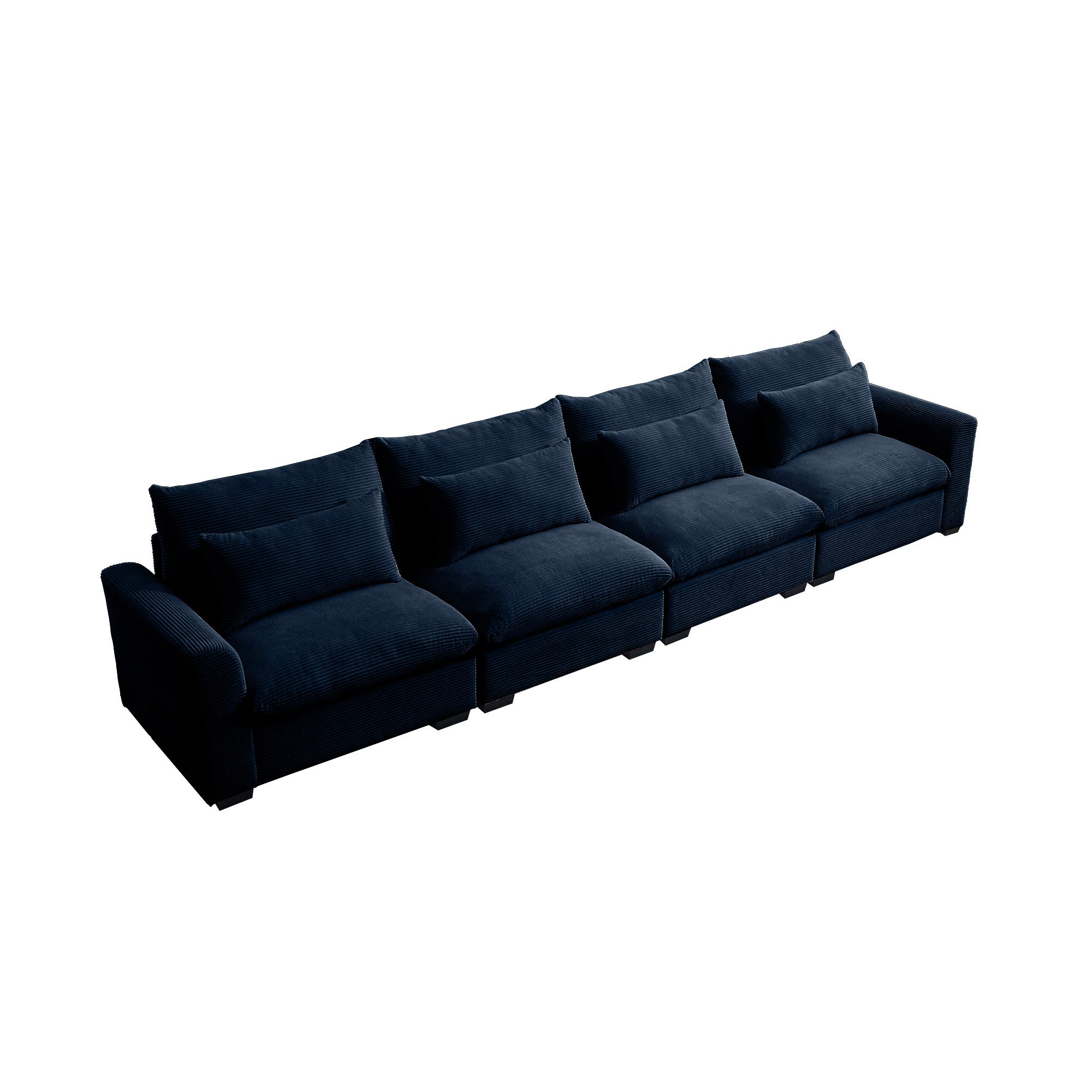 4 Seater Deep Seat Couches for Living Room, Comfy Blue Corduroy Sofas for Living Room Modern with 4 Waist Pillows