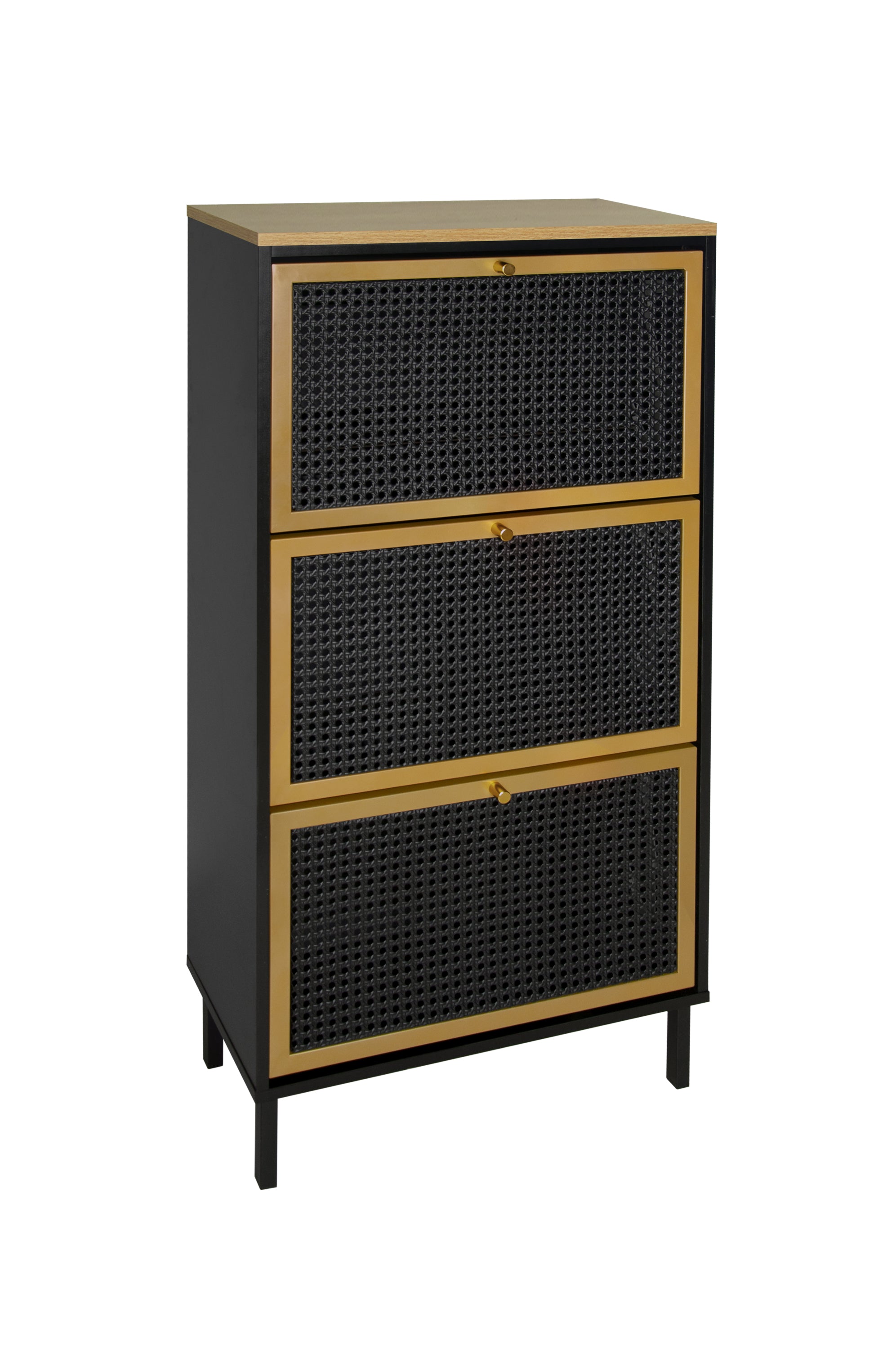 3 Metal Door Shoe Rack, Freestanding Modern Shoe Storage Cabinet, Metal rattan, for Entryway