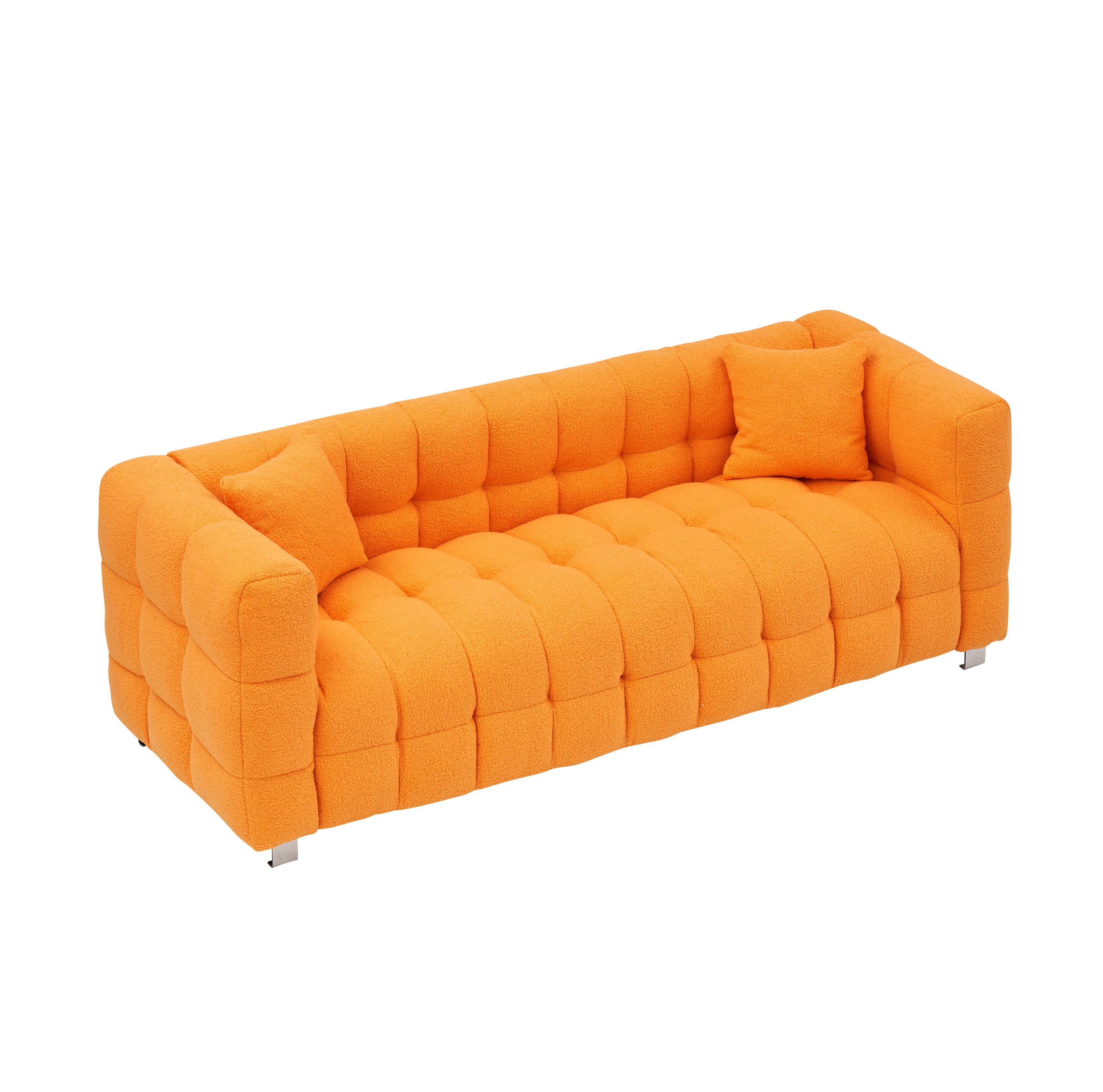 80" Orange Teddy Fleece Modular Pit Sofa with 2 Pillows for Living Room Luxurious 3-Seater Design