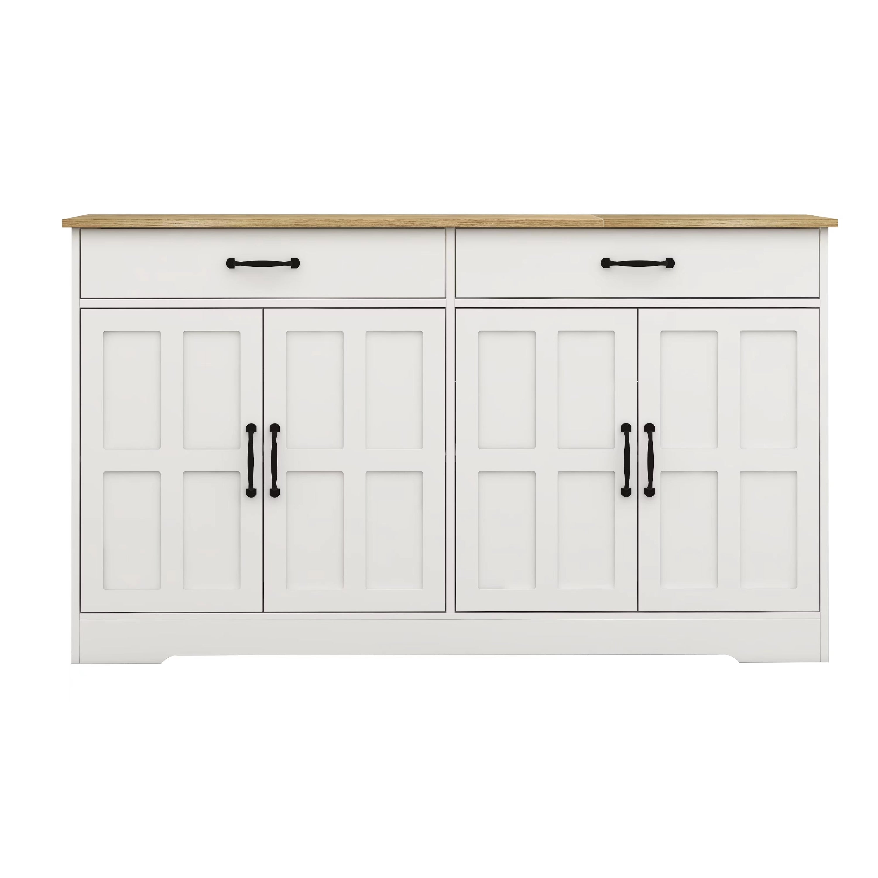 55.91" Large Farmhouse Buffet Cabinet Storage Sideboard with 2 Drawers and 4 Doors for Dining Living Room Kitchen Cupboard-White