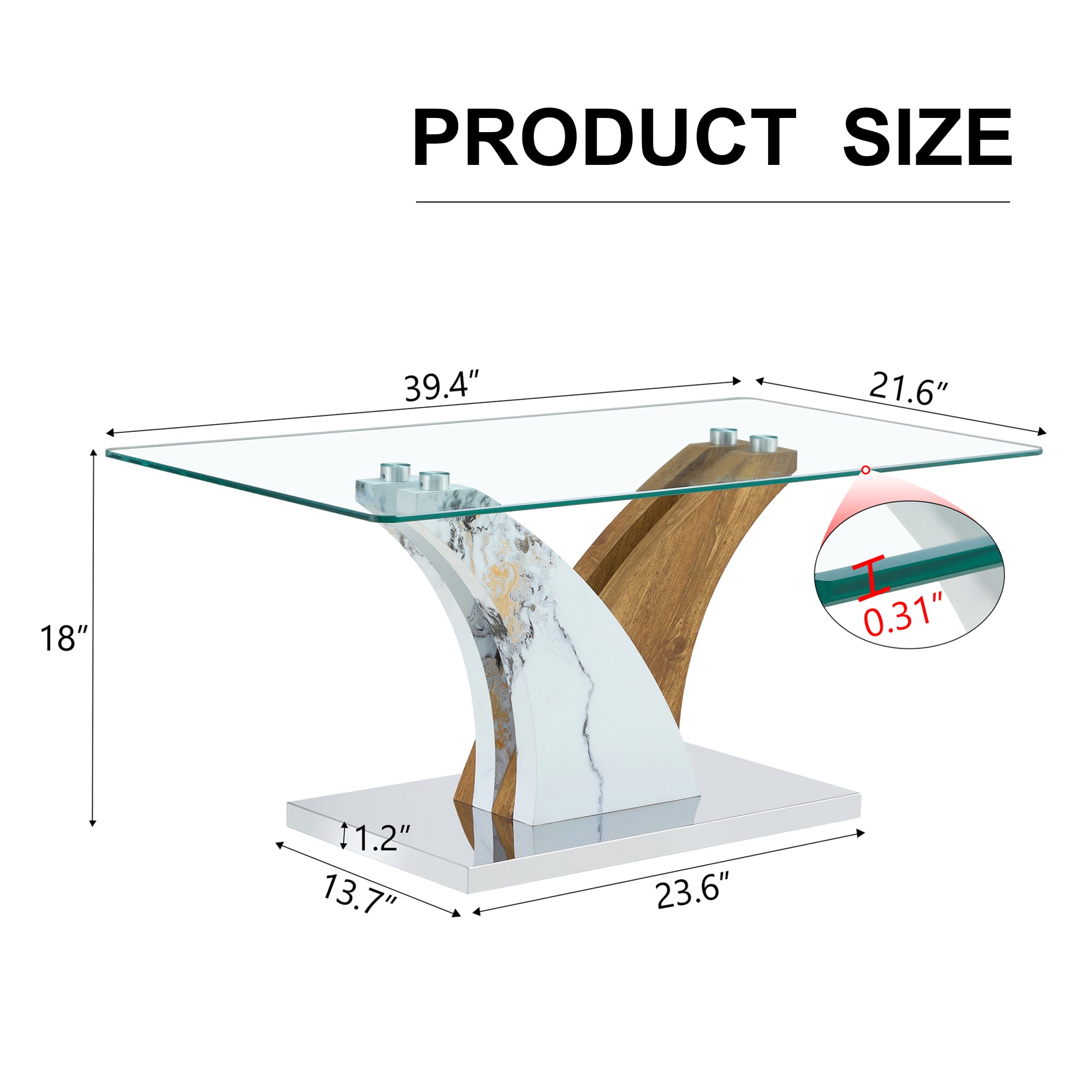 Modern Rectangular Coffee Table with Tempered Glass Top - Ideal for Living Rooms