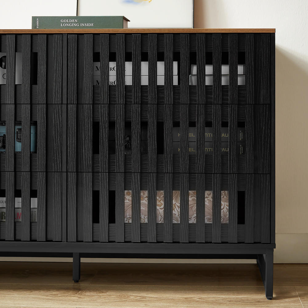 6-Drawer Modern Dresser with Slatted Grille Design and Metal Legs, Durable MDF Construction