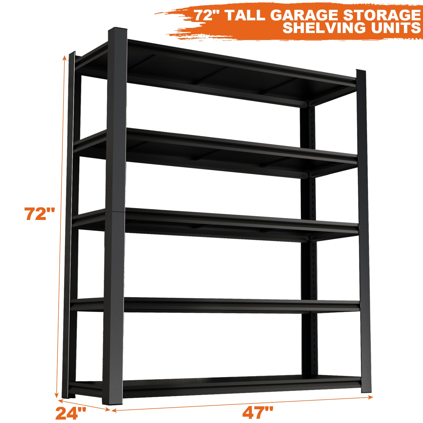 72.05 Inch Tall Black Metal Shelves with 5 Removable Dividers Are High Capacity and Load Bearing for Garages, Kitchens and Offices(72*47.27*23.62)