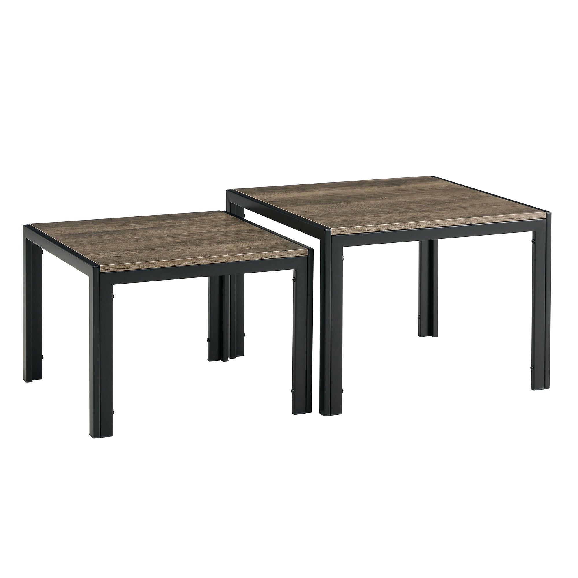 Nesting Coffee Table Set of 2, Square Modern Stacking Table with Wood Finish for Living Room, Oak Grey