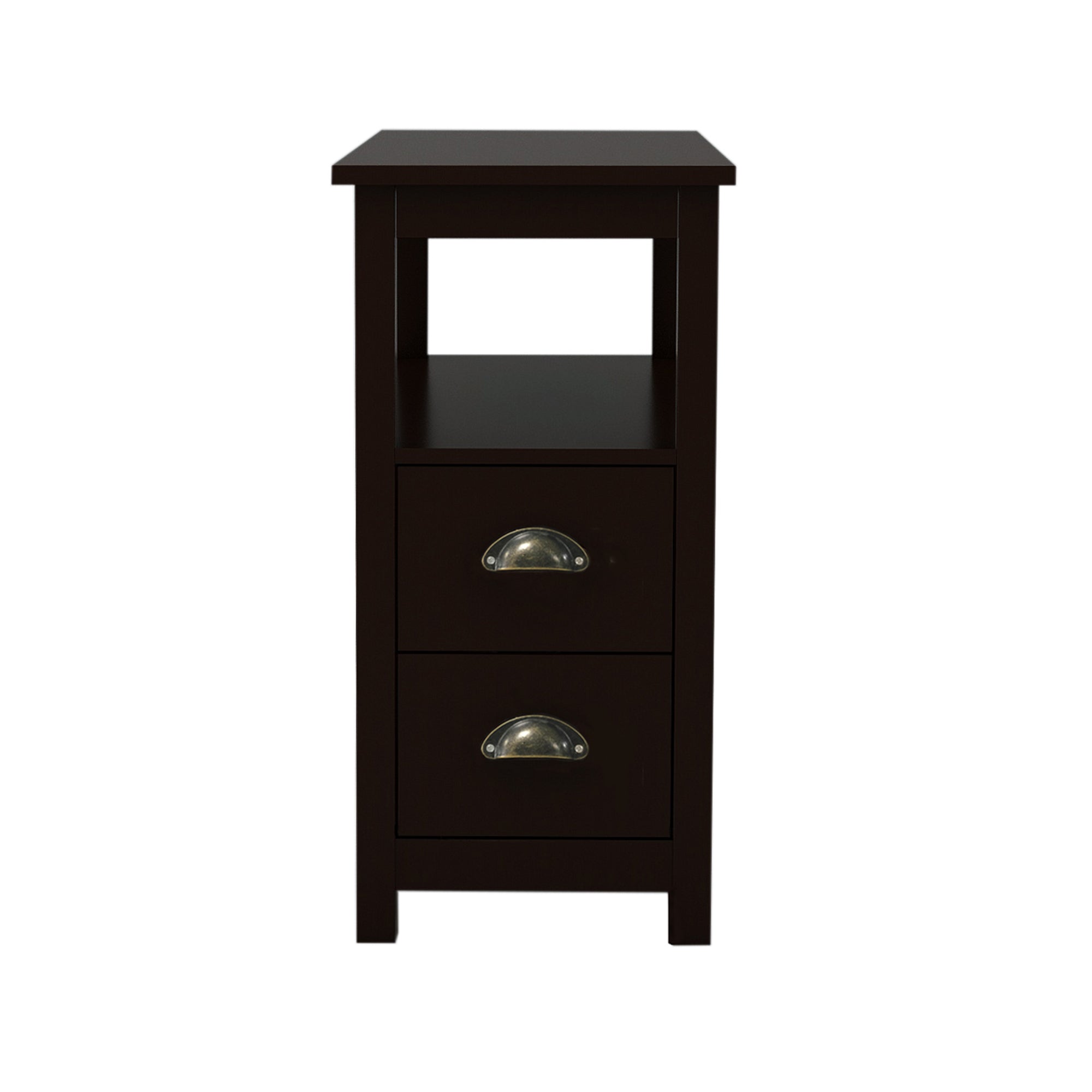 Modern Brown End Table With Two Drawers for Storage - Minimalistic Nightstand for Your Home