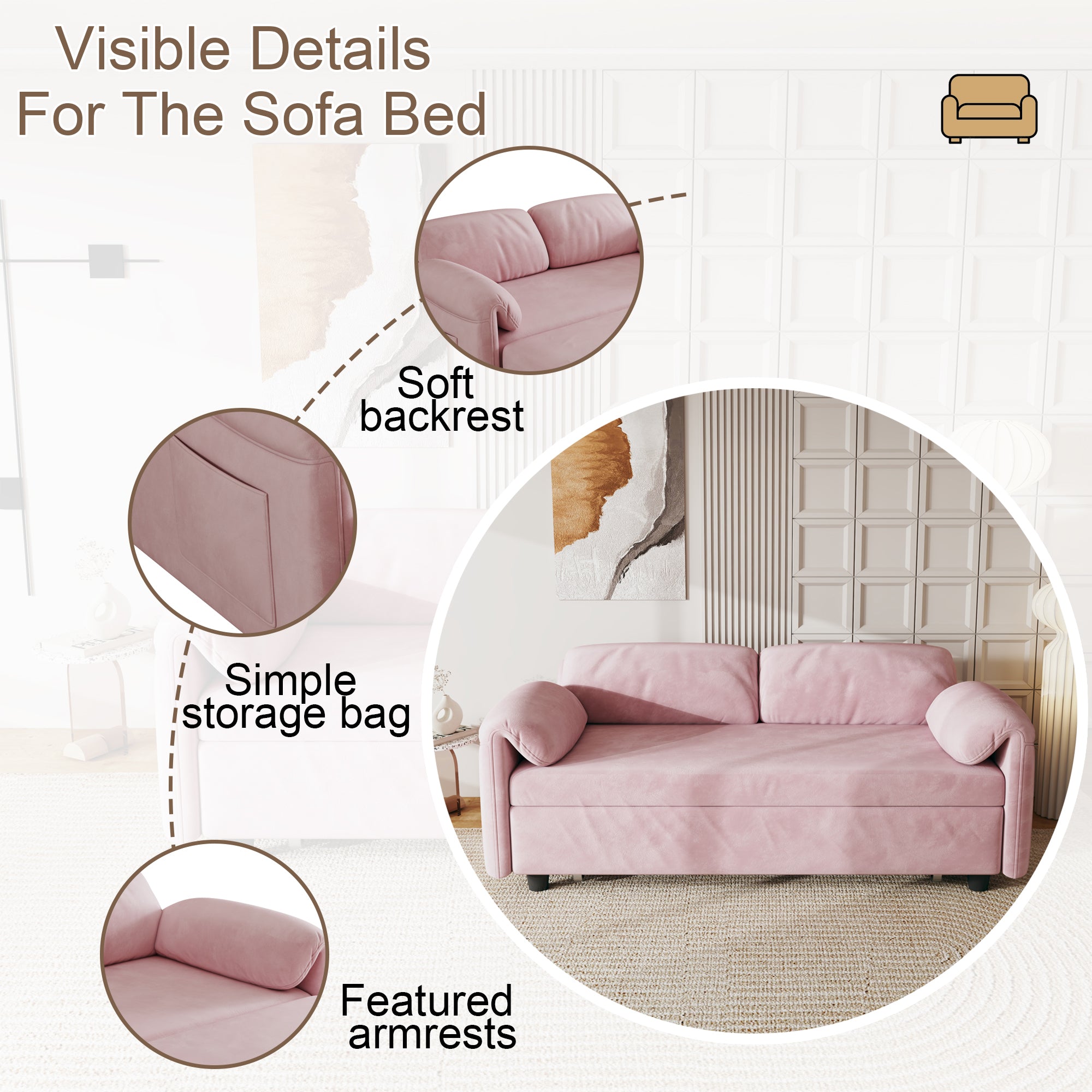 54" Pink Velvet  Sofa Bed for Multi-purpose - Perfect Pull-Out Sofa Design for Living Spaces