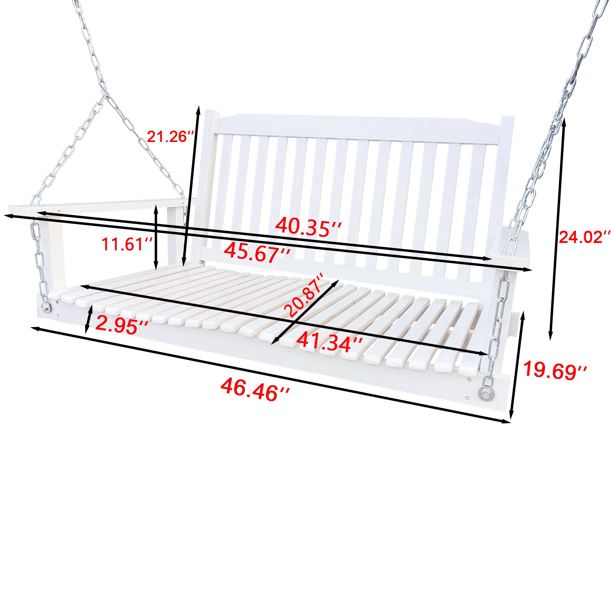 Front Porch Swing with Armrests, Wood Bench Swing with Hanging Chains,for Outdoor Patio ,Garden Yard, porch, backyard, or sunroom,Easy to Assemble,white