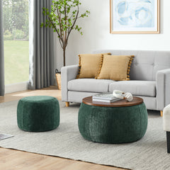 Round Storage Ottoman, 2 in 1 Function, Work as End table and Ottoman,with small seat,Green(25"x25"x14.7")