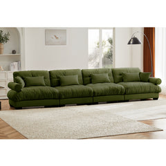 Oversized 4-Seater Velvet Sectional Sofa with Ottoman, Deep Seat Cloud Couch for Living Room, Oliver green