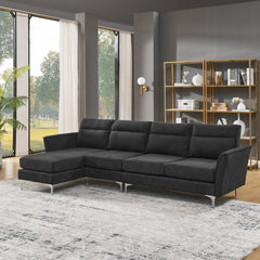 Modern Sofa 3-Seat Couch with Stainless Steel Trim and Metal Legs for Living Room,New package compression sofa technology,black