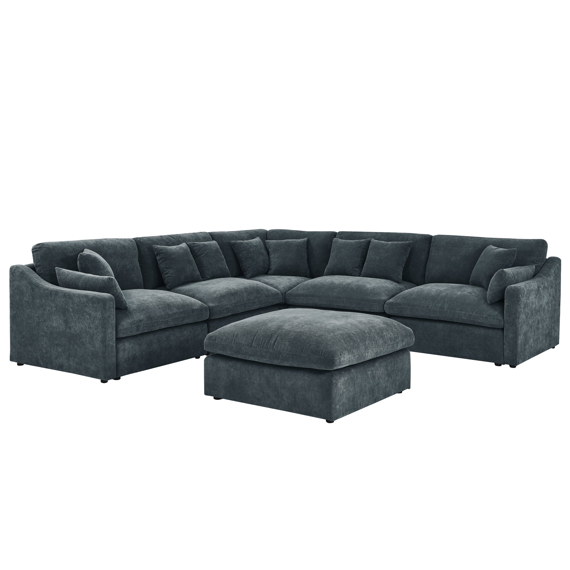 6-Seats Modular L-Shaped Sectional Sofa with Ottoman,10 Pillows, Oversized Upholstered Couch w/Removabled Down-Filled Seat Cushion  for Living Room, Chenille Grey