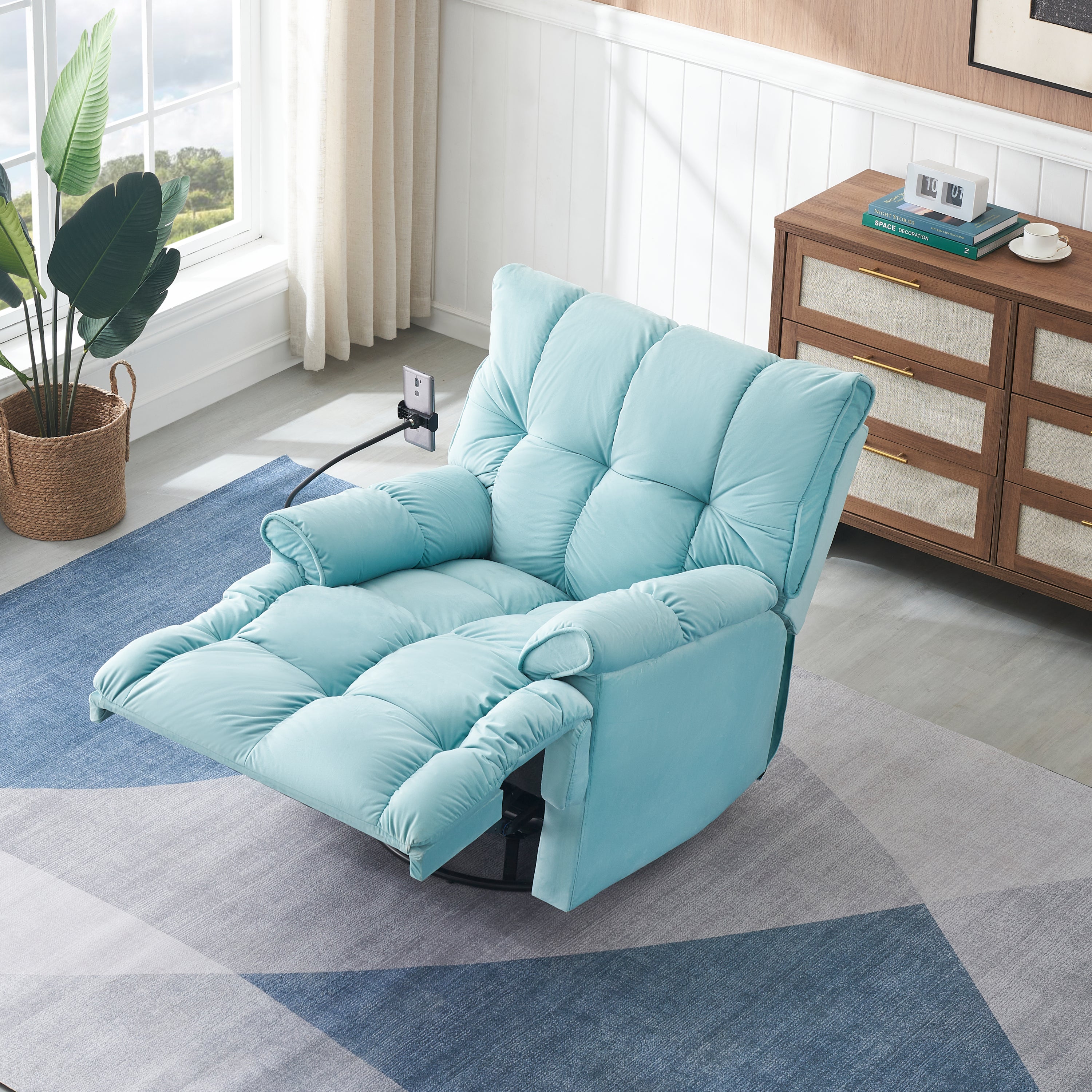 Single chair cyan comfortable seat, the seat is soft and comfortable, suitable for small living room space single sofa