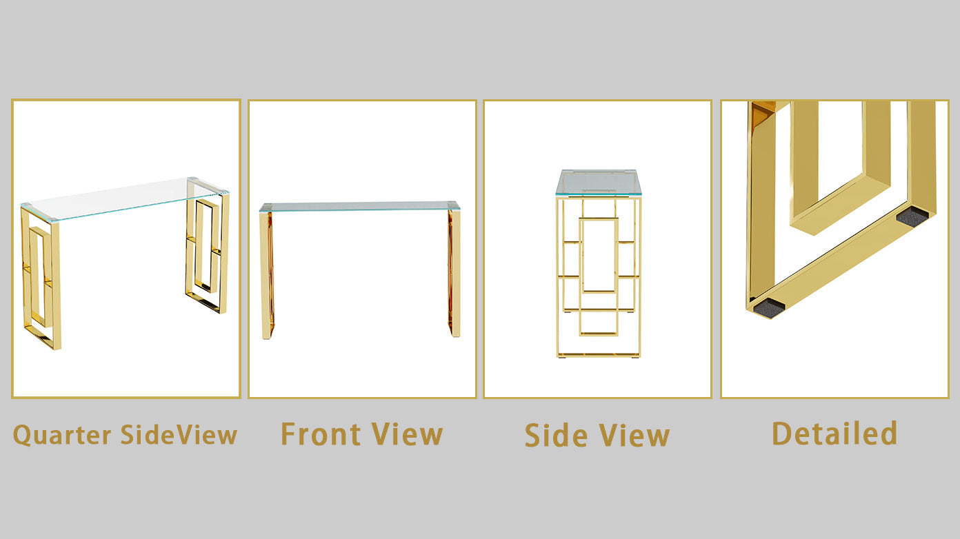 Console Table Stainless Steel Glass,Meal side table Golden Clear