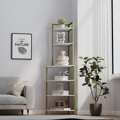 6-Tier Corner Bookshelf, Space-Saving Wood Rack for Home & Office