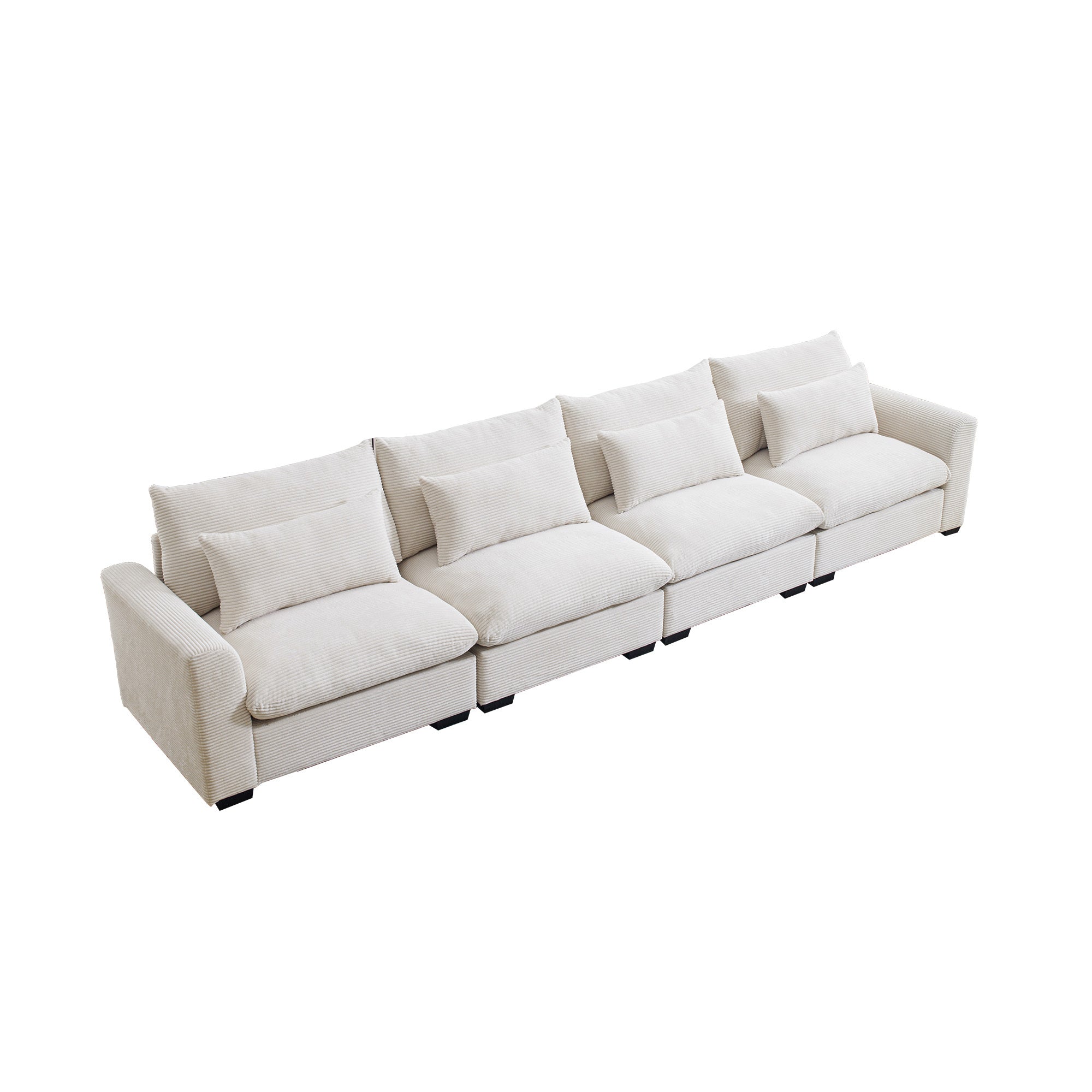 4 Seater Deep Seat Couches for Living Room, Comfy Beige Corduroy Sofas for Living Room Modern with 4 Waist Pillows