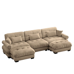 U-Shaped Modular Sectional Sofa with Movable Ottomans, Modern 3-Seater Corner Couch with Pillows and Bolstered Armrests, Camel