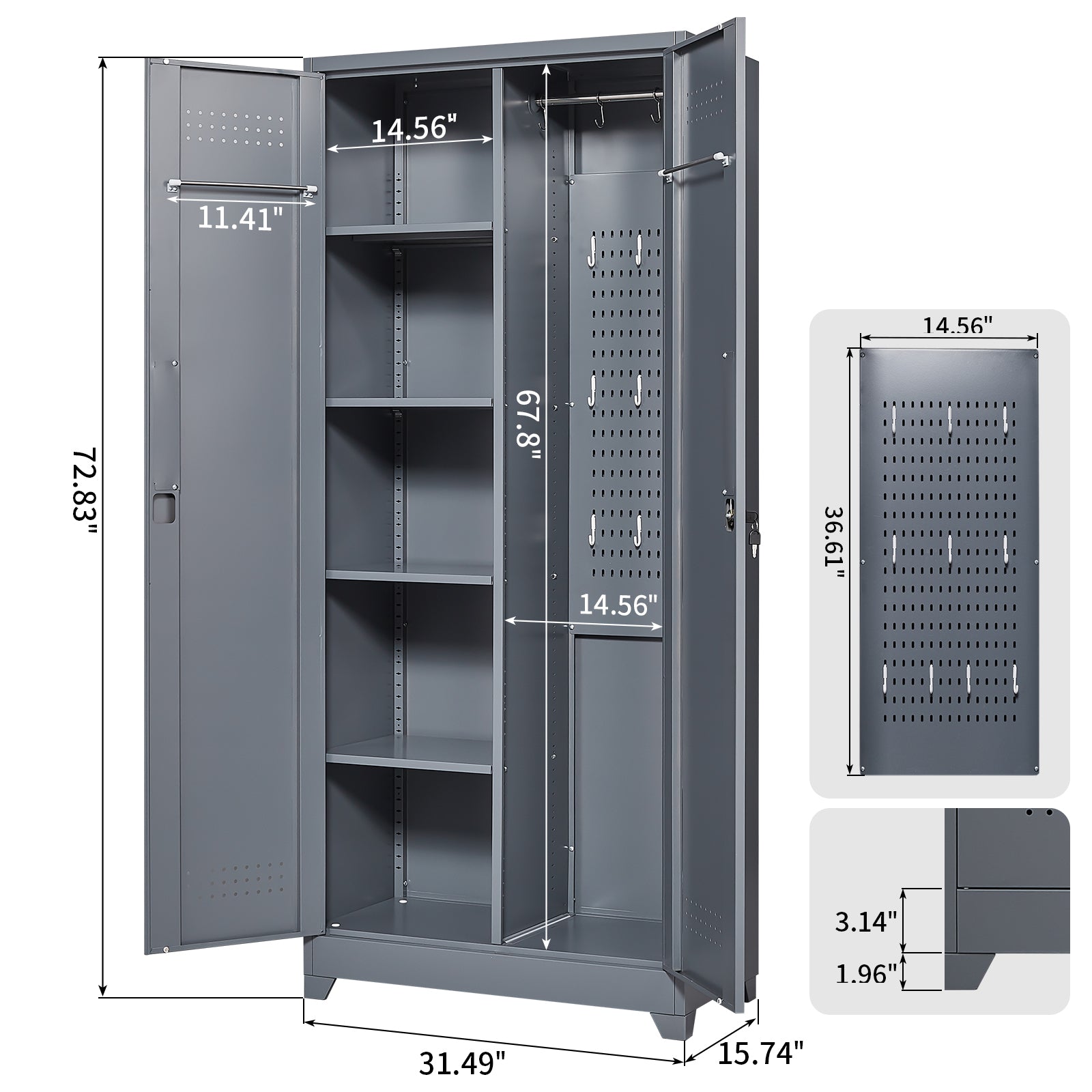 Metal Storage Cabinets, Cleaning Tool Cabinet with Locking Door, Tall Broom Tool Organizer and Storage, Large Storage Cabinet for Kitchen, Pantry, Office, Shop