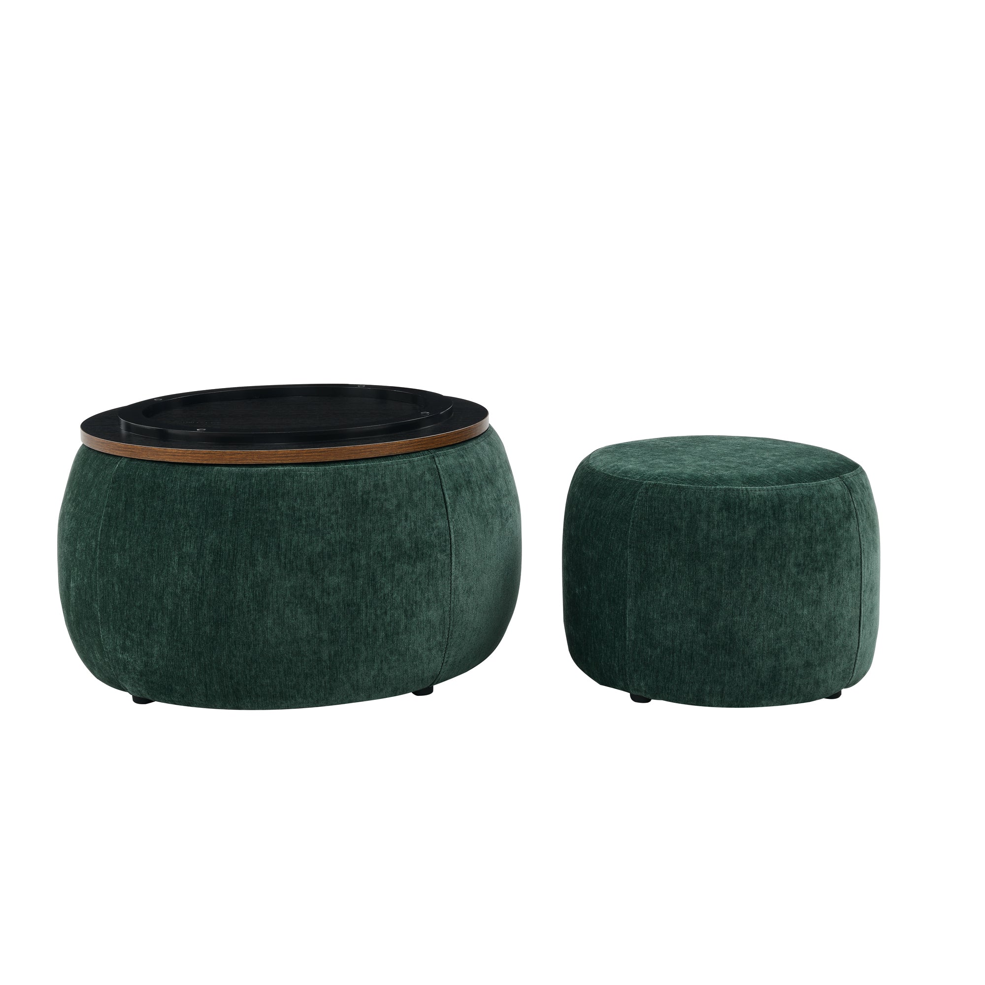 Round Storage Ottoman, 2 in 1 Function, Work as End table and Ottoman,with small seat,Green(25"x25"x14.7")