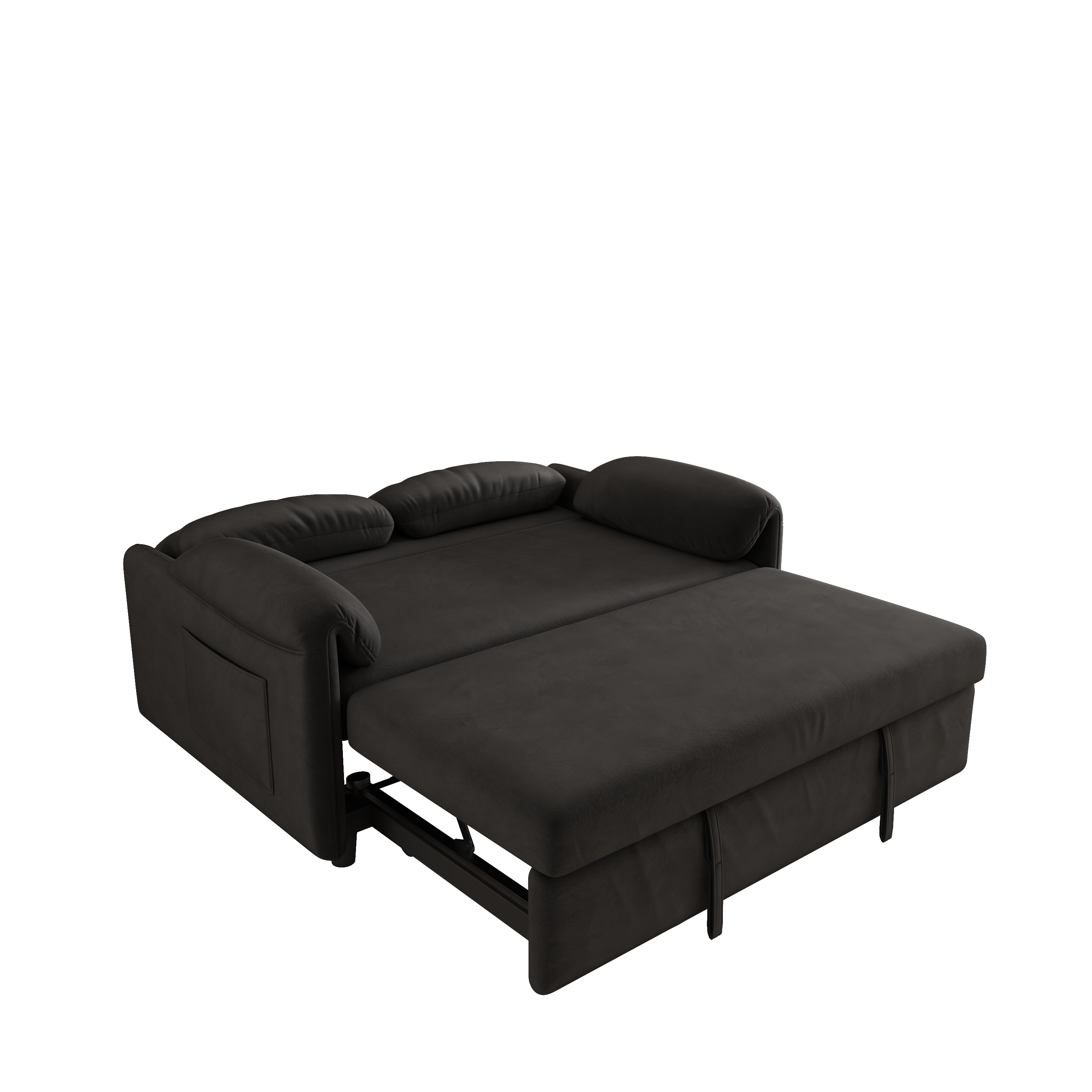 54" Black Velvet Sofa Bed - Modern Pull-Out Sofa for Small Living Room