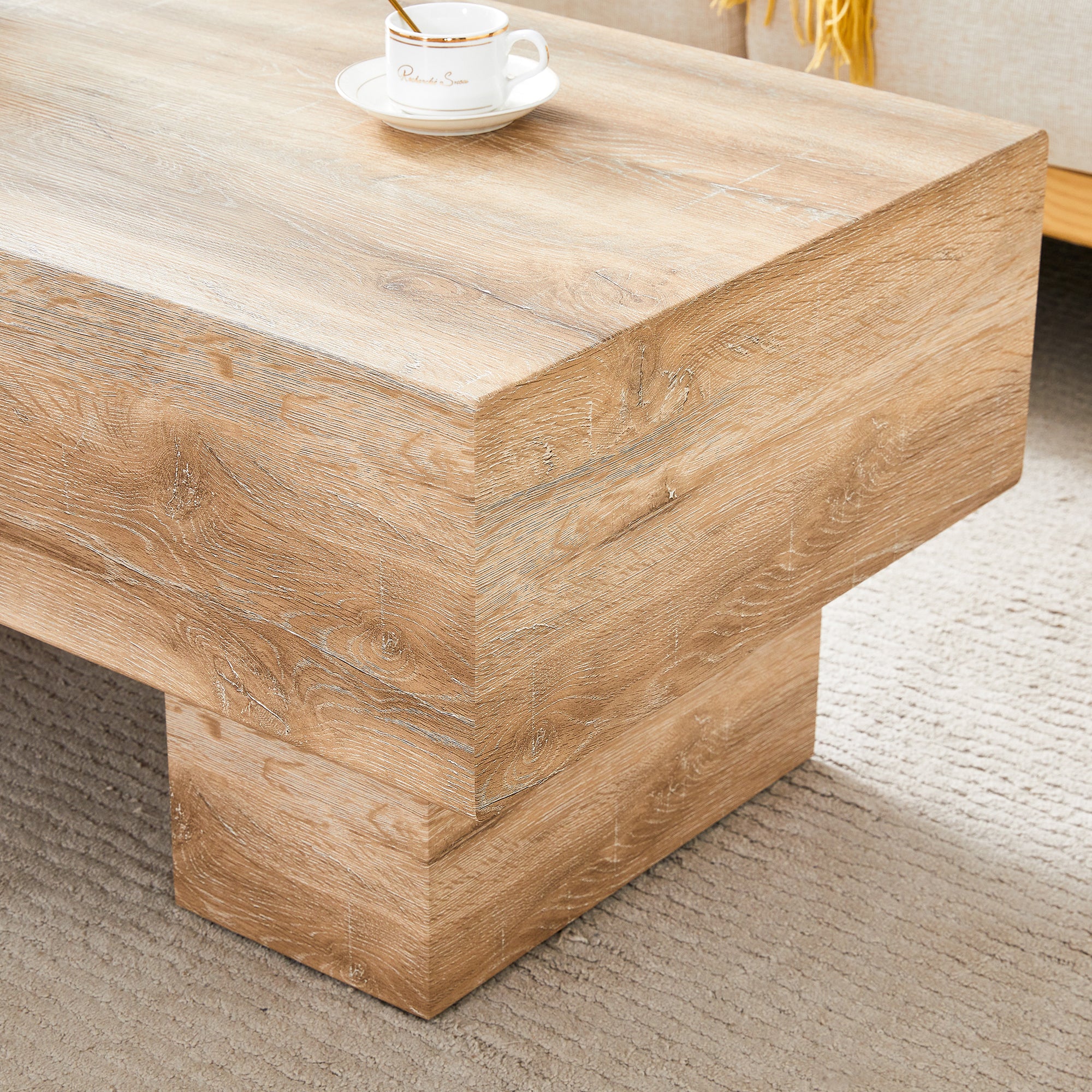 43.3" Rectangular Natural MDF Coffee Table - Practical for Living Rooms