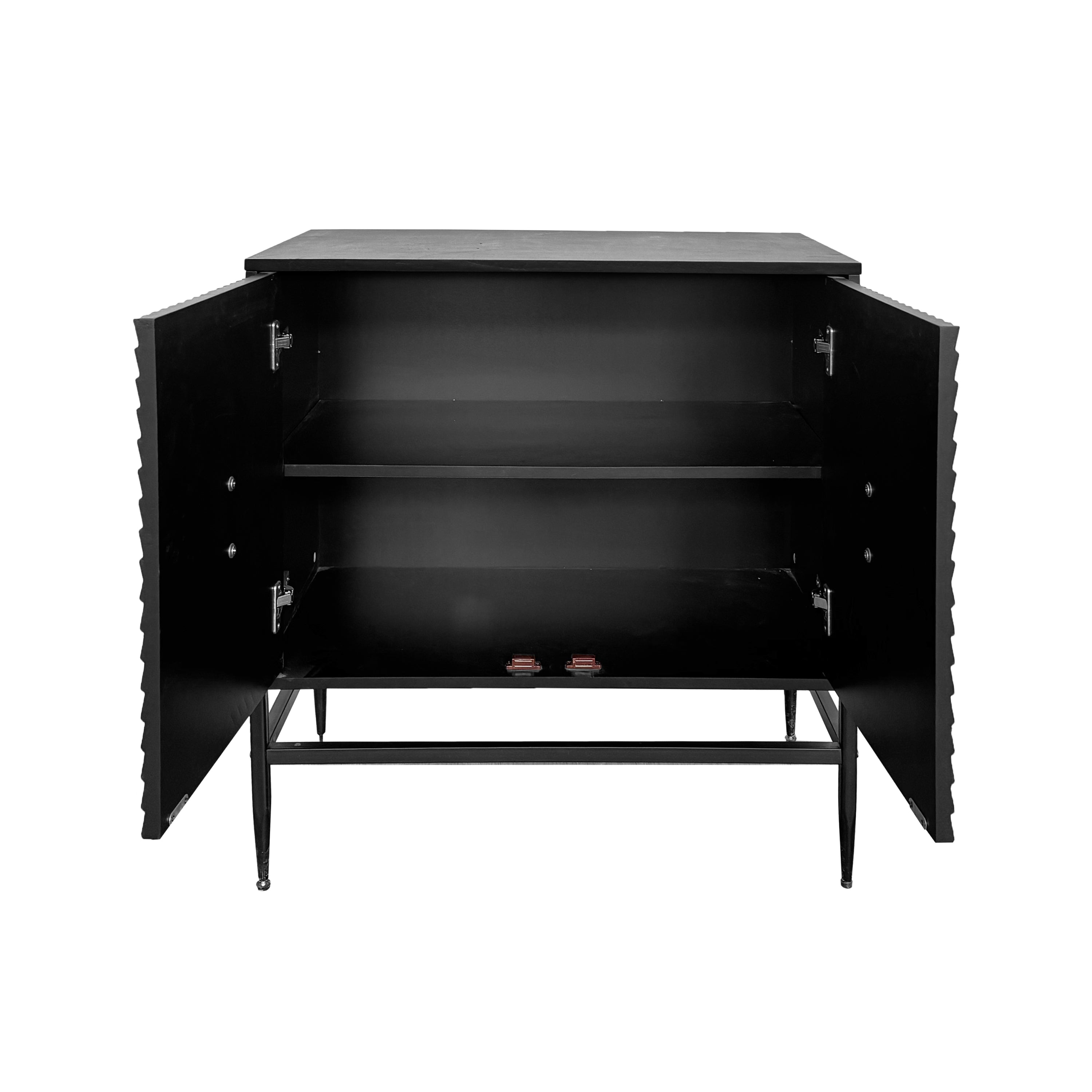 31.50" Modern 2 Door Wooden Storage Cabinet Accent Cabinet with Metal Leg Featuring Two-tier Storage, for Living Room, Entryway and Dining Room, Painted in Black