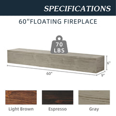 60" Rustic Wood Floating Fireplace Mantel Shelf – Wall-Mounted Home Decor