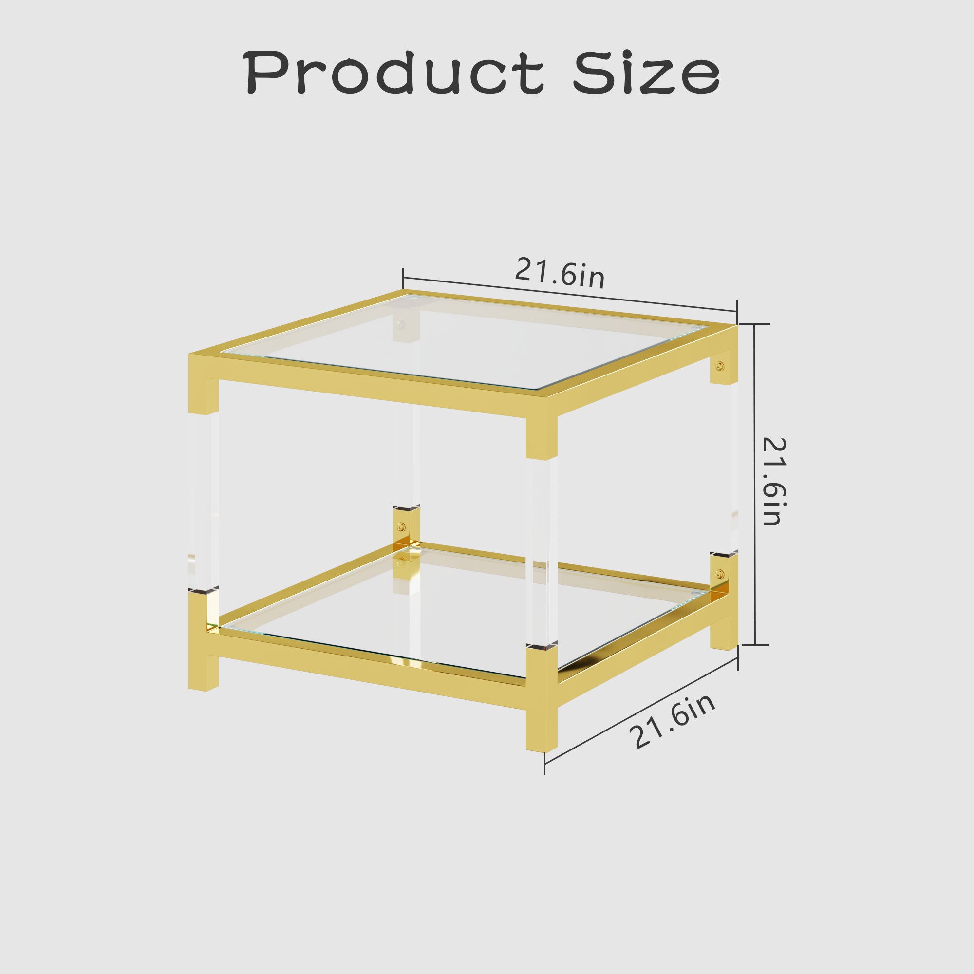 Modern minimalist living room furniture set, stylish transparent acrylic leg coffee table, square edge table, tempered glass face tea table combination gold end table