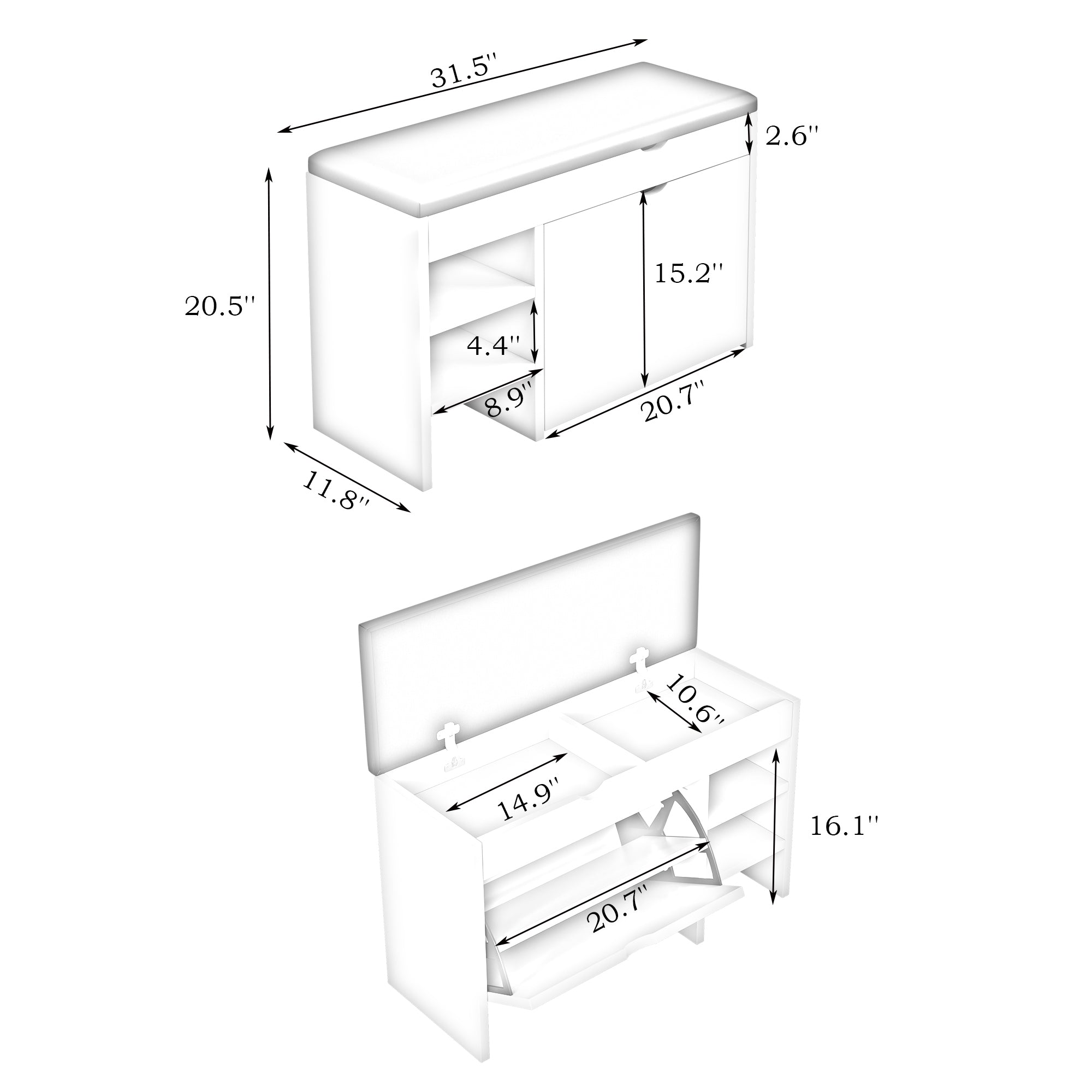 Modern White Shoe Cabinet with Soft Cushion Top for Entry Room