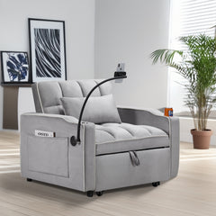 Convertible Chair Sofa Bed, Adjustable Pull-Out Design with Multi-Pockets for Living Room and Small Spaces, Gray