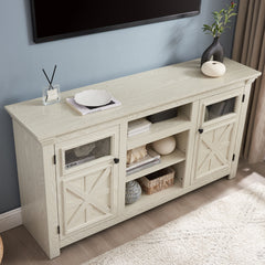 2 Doors Farmhouse TV Stand with Large Barn Inspired Home Entertainment Console for Living Room, WHITE,