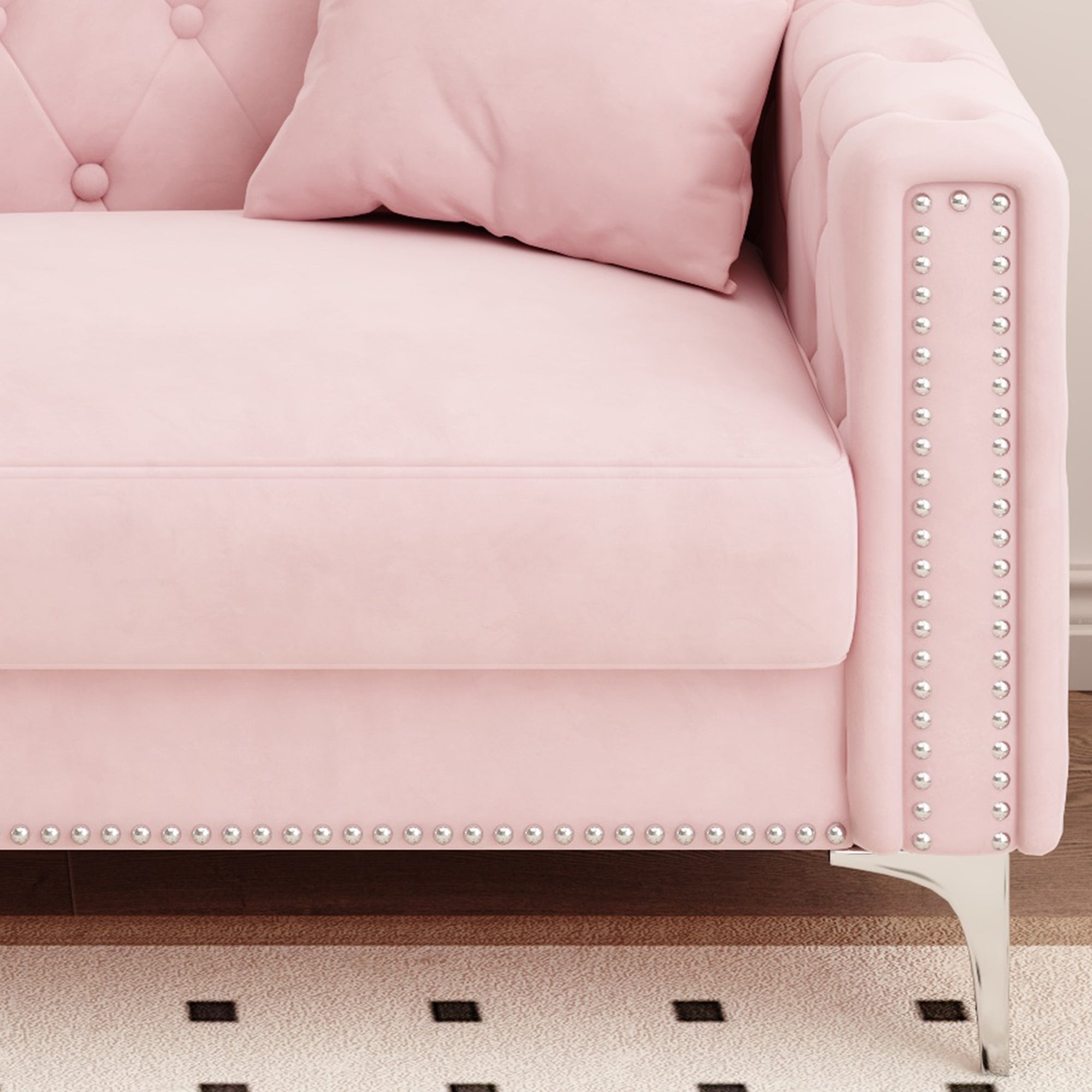 83" Pink Velvet 3-Seater Sofa with 2 Comfy Pillows - Perfect Design for Your Home