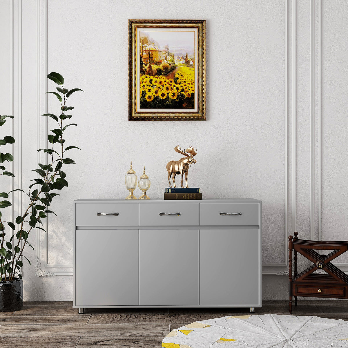 52.6" Gray Cabinet with Doors & Drawers for Storage - Minimalistic Design for All Your Room