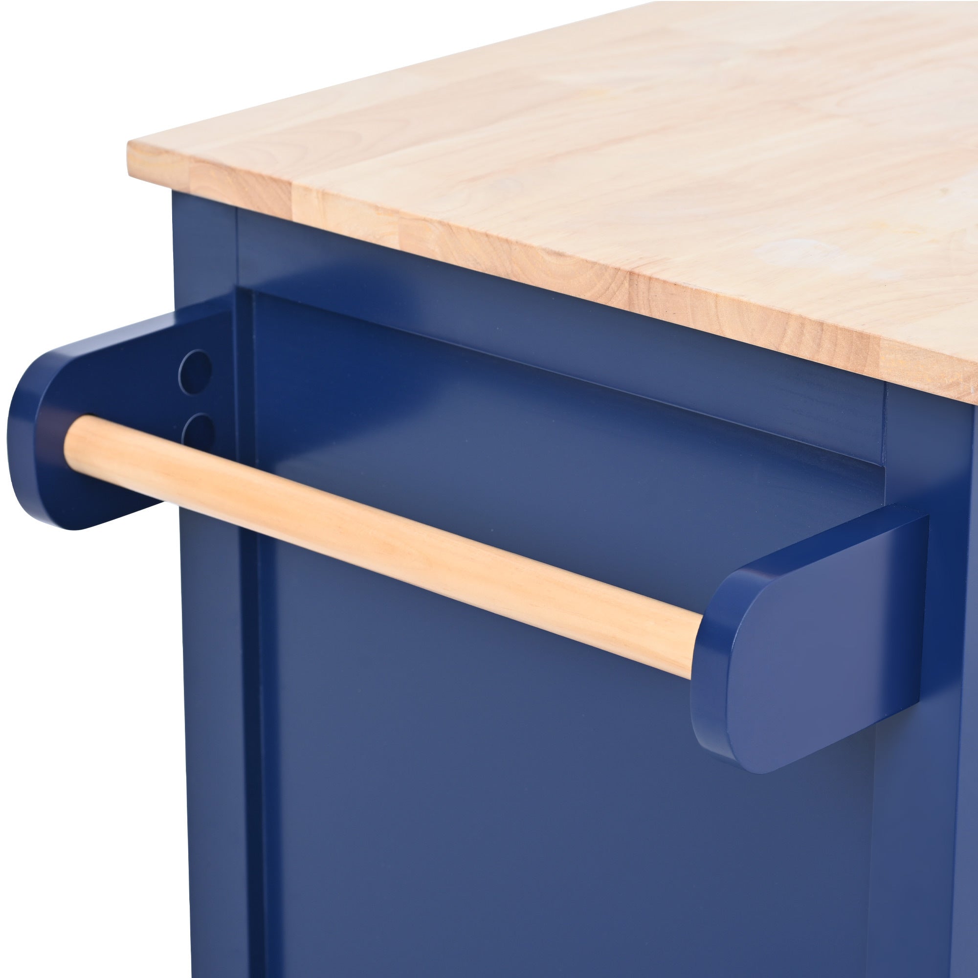 K&K Store Kitchen Cart with Rubber Wood Countertop , 8 Handle-Free Drawers and 5 Wheels for Kitchen Dinning Room, Dark Blue