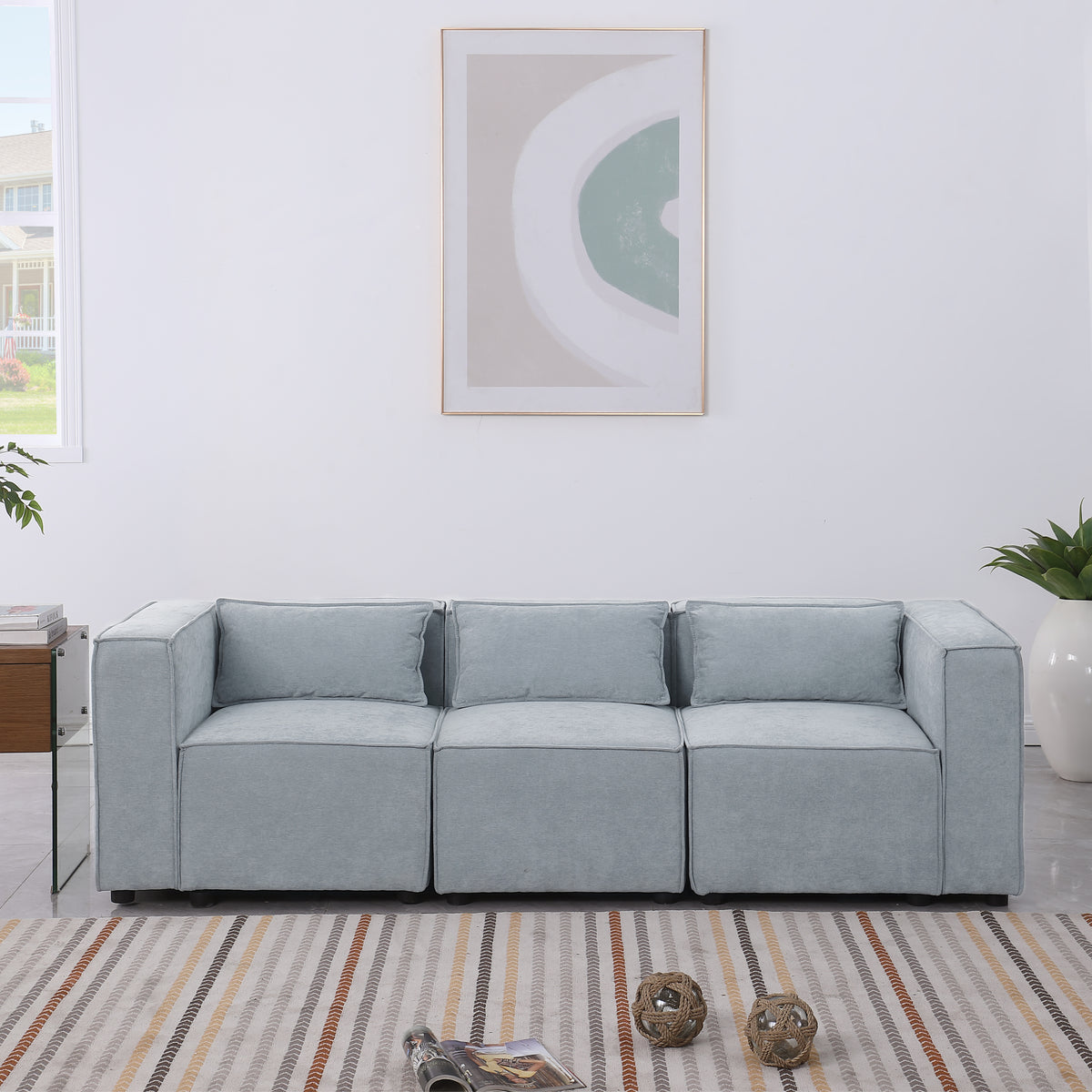 modular sofa Grayish blue  chenille fabric,  simple and grand, the seat and back is very soft. this is also a KNOCK DOWN sofa