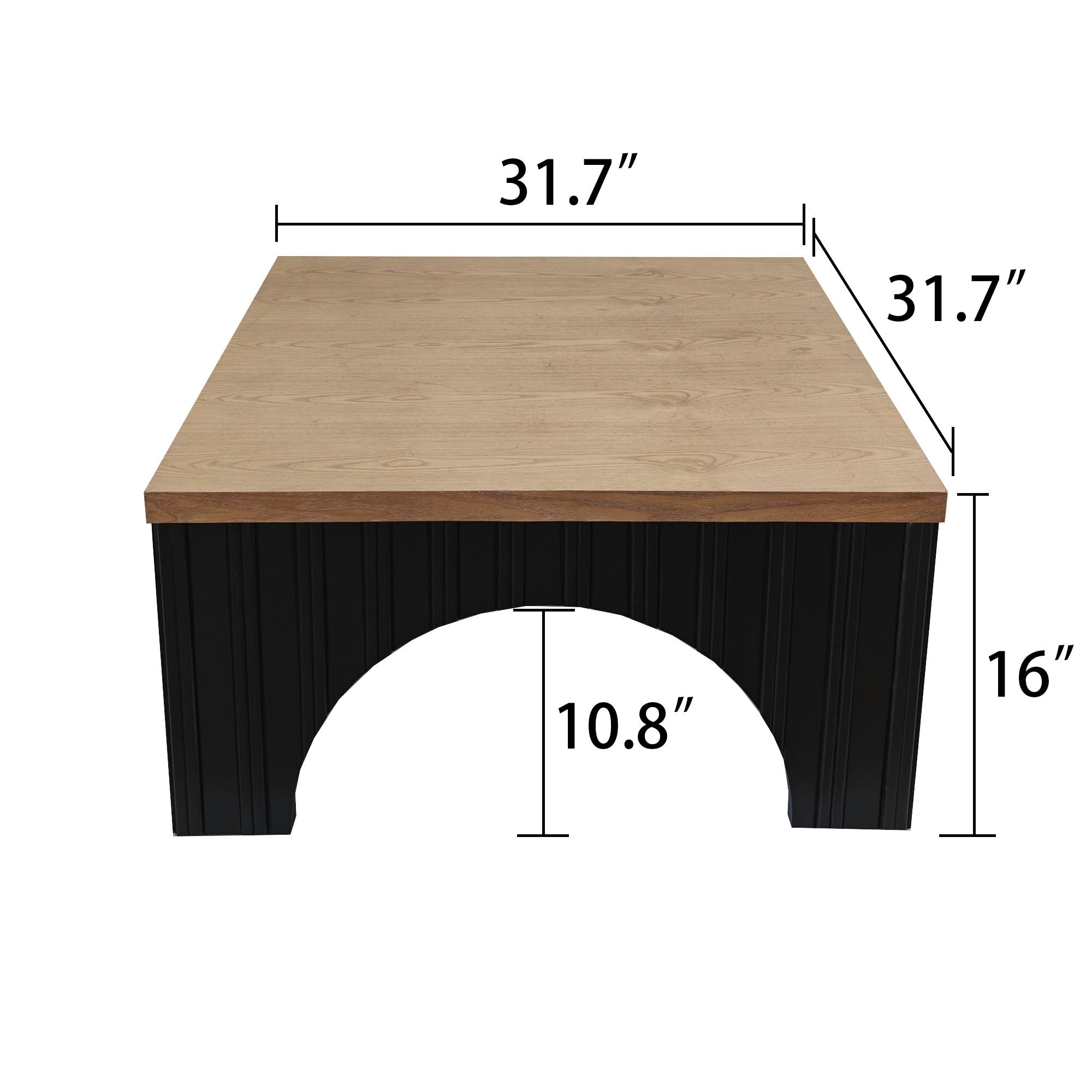 Modern Rustic Wooden Coffee Table with Black Base – Solid Wood Top and Arch Design Legs, Perfect for Living Room, Office, or Lounge