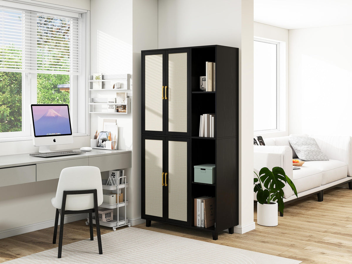 4 Door Cabinet with 4 Shelves with 4 Adjustable Inner Shelves, Storage Cabinet