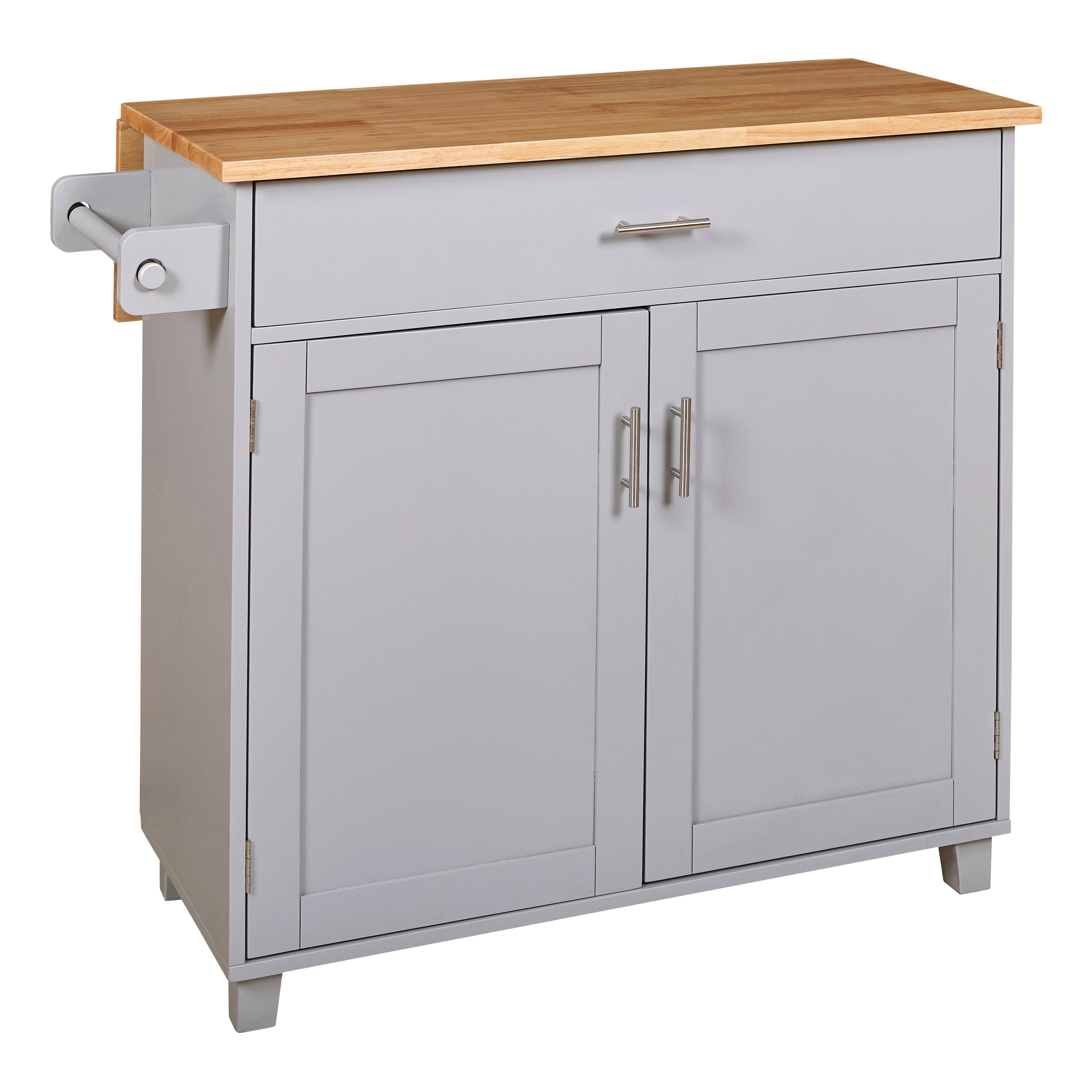 K&K Rolling Kitchen Island with Storage, Rubber Wood Top, Spacious Drawer with Divider and Internal Storage Rack, Grey