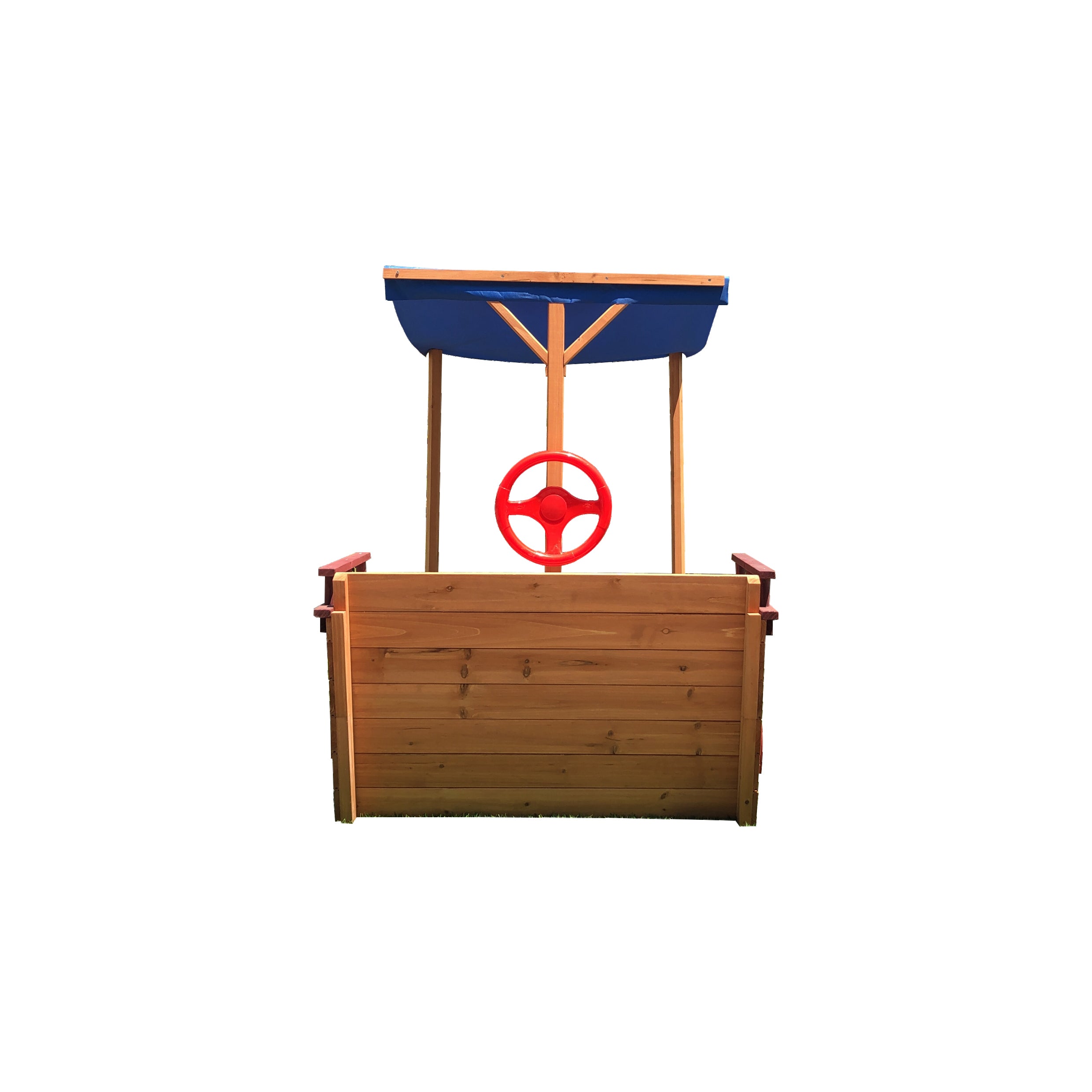 Wooden Pirate Ship Sandbox with Cover & Storage Bench for Kids