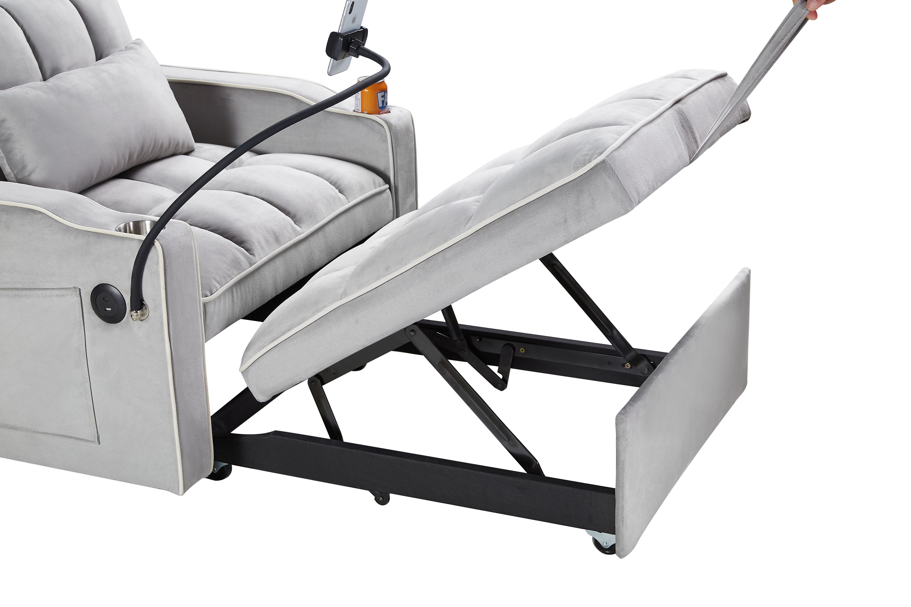 Convertible Chair Sofa Bed, Adjustable Pull-Out Design with Multi-Pockets for Living Room and Small Spaces, Gray