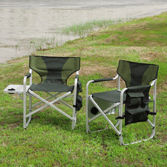 3-Piece Folding Table Chairs Set for Camping, Patio, Backyard & BBQ - Black/Green
