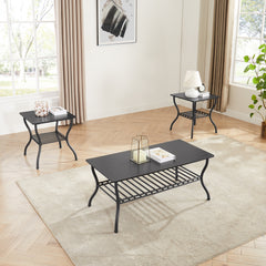 Modern 3-Piece Coffee Table Set, Black Retro Design for Living Room