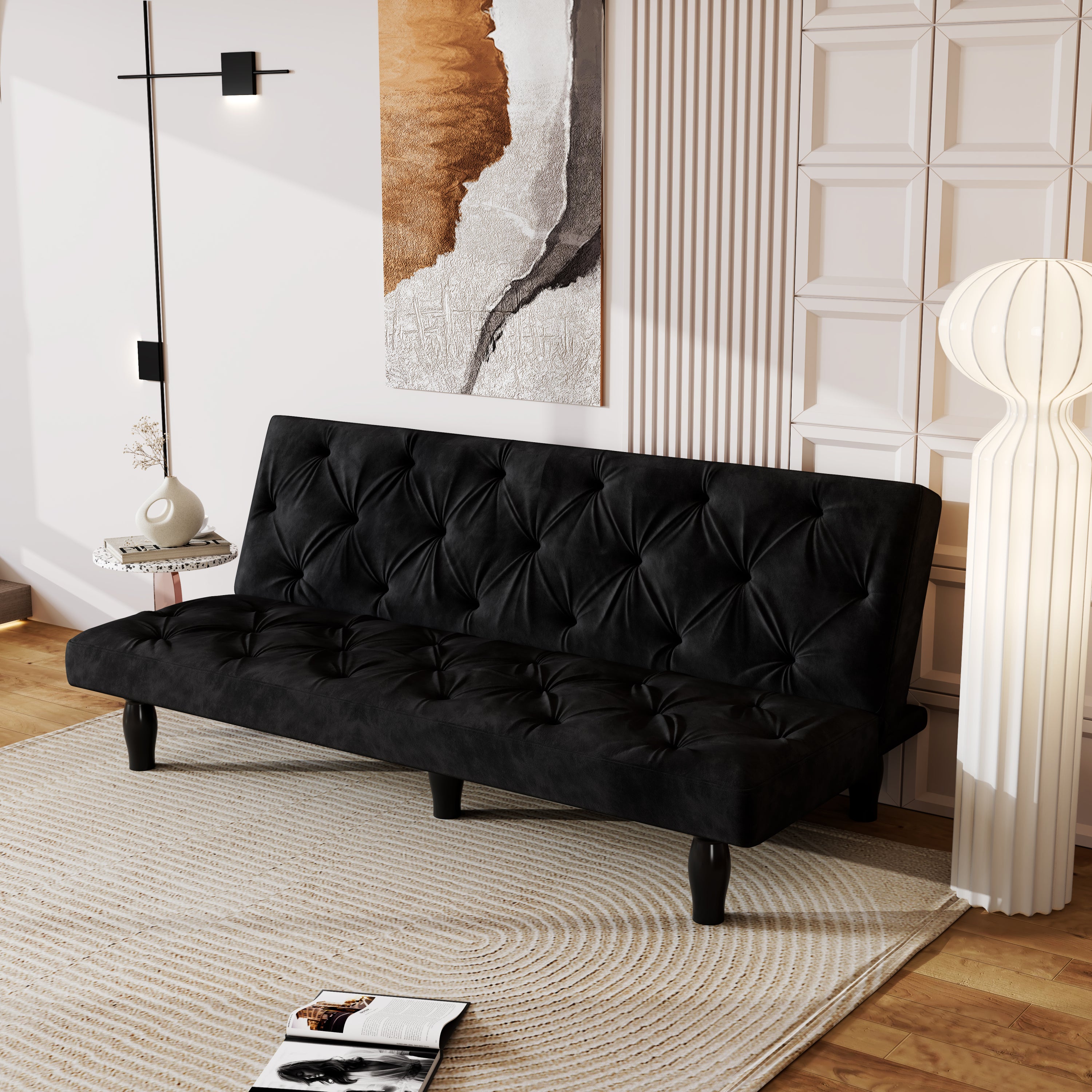 Sofa-to-Bed Evolution: 66" Black Velvet Sofa Bed Transforms Seamlessly, Ideal for Family Living Rooms, Apartments, and Bedrooms