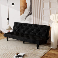 Sofa-to-Bed Evolution: 66" Black Velvet Sofa Bed Transforms Seamlessly, Ideal for Family Living Rooms, Apartments, and Bedrooms