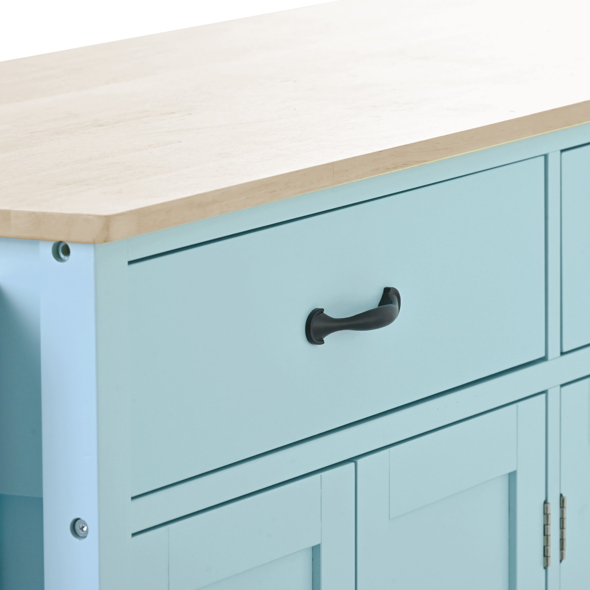 Kitchen Island Cart with 4 Door Cabinet and Two Drawers and 2 Locking Wheels - Solid Wood Top, Adjustable Shelves, Spice & Towel Rack Mint Green