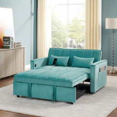 54.33" Modern Foldable Velvet Sofa Bed, Adjustable Back, Pull-Out Design, 3 Length Options, GREEN