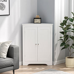 Floor Corner Cabinet with 2 Doors and Adjustable Shelves, Freestanding Narrow Cabinet Organizer, Corner Storage Cabinets for Bathroom, Kitchen, Living Room, or Bedroom, White