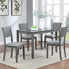 5 Piece Modern Dining Set, Rectangular Wooden Dining Table with 4 Upholstered Chairs for Kitchen, Dining Room, Gray