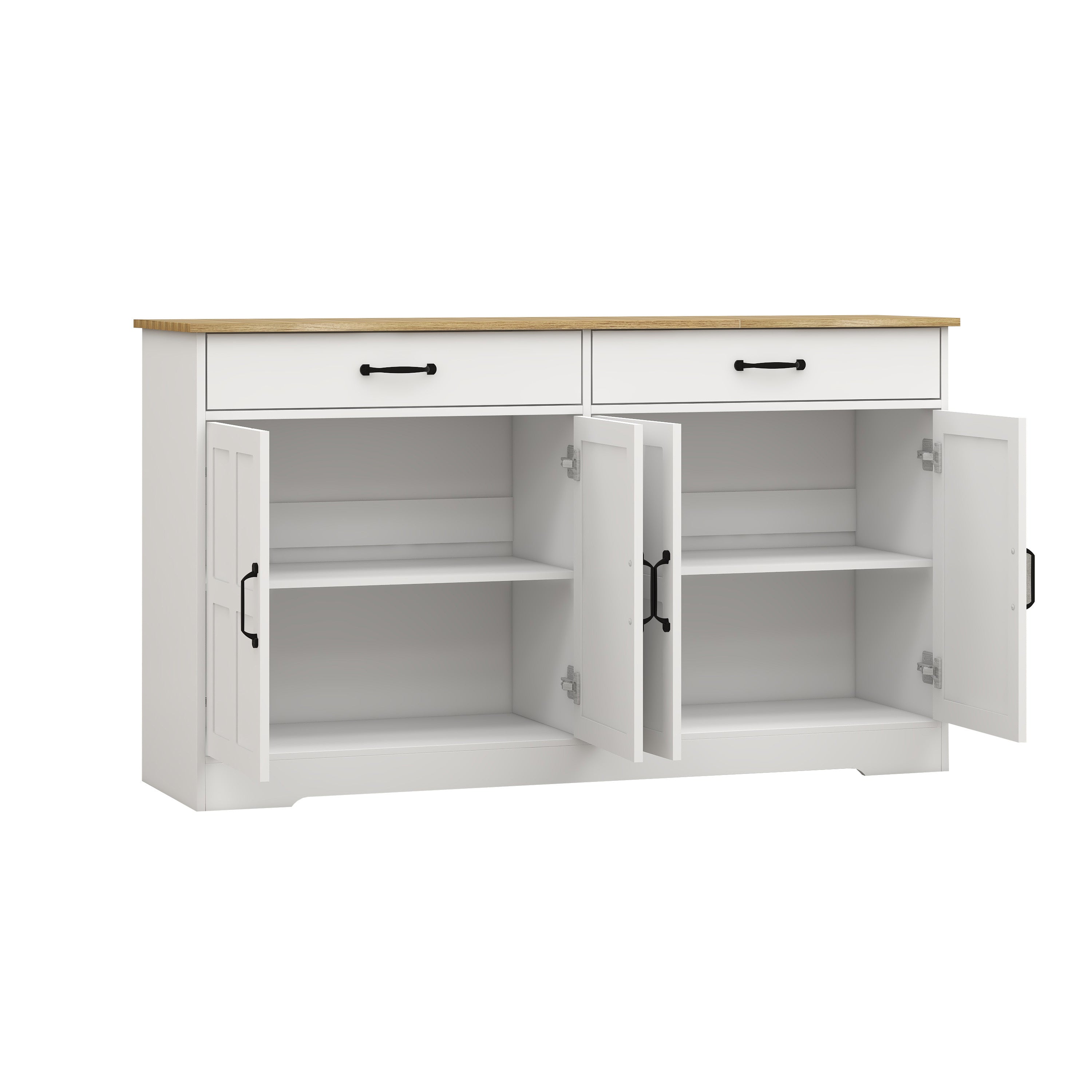 55.91" Large Farmhouse Buffet Cabinet Storage Sideboard with 2 Drawers and 4 Doors for Dining Living Room Kitchen Cupboard-White